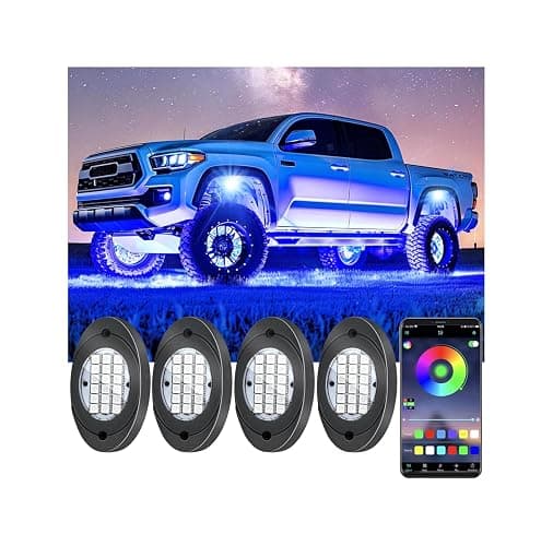 4 Pods RGB LED Rock Lights, Underglow Multicolor Neon Light Kit, Wheel Well Light with APP Control & Music Mode, Under Glow Lights for Trucks,Jeep,SUV,Golf Cart,ATV,Pickup Off Road,12V - Image 1