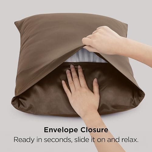 Brown Bedsure Satin Pillowcases, Similar to Silk Pillow Cases Queen Size Set of 2, Pillow Case for Sleeping Women with Envelope Closure, Gifts for Women Men, Brown, 20x30 Inches, 2pcs thumbnail 8