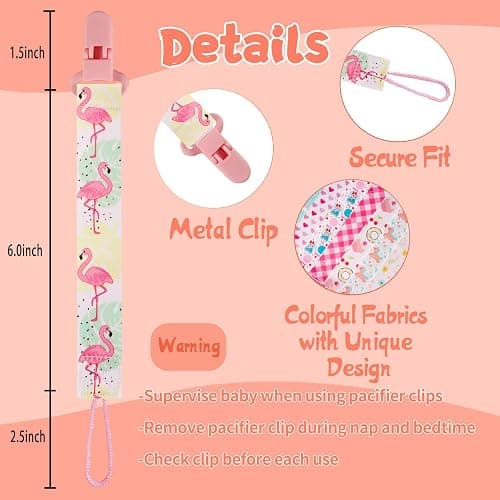 12 Pack Pacifier Clips with Strap 25.5cm - Premium Polyester Baby Pacifier Holder Set, Multi-Design Clips for Girls Boys（Multi Color B） thumbnail 4