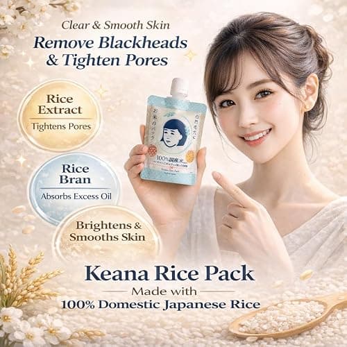 Keana Japanese Rice Face Mask – Pore Care Hydrating Wash-Off Mask with Rice Extract | Skin Smoothing & Moisturizing Facial Mask | Authentic Japanese Skincare 170g thumbnail 2