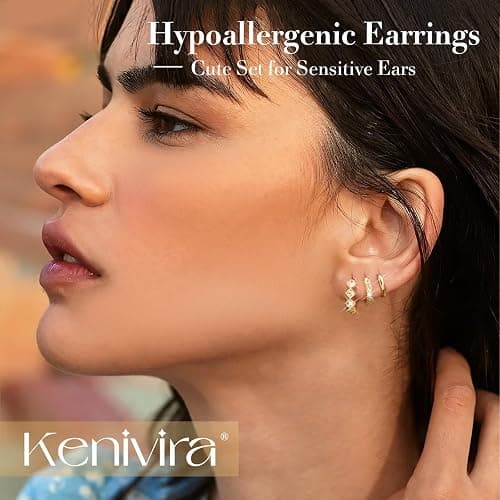 Kenivira Gold Hoop Earrings for Women Trendy，14K Gold Plated Chunky Huggie Earrings Dangling，CZ U Shape Paperclip Earrings Jewelry Gifts for Women Hypoallergenic thumbnail 2