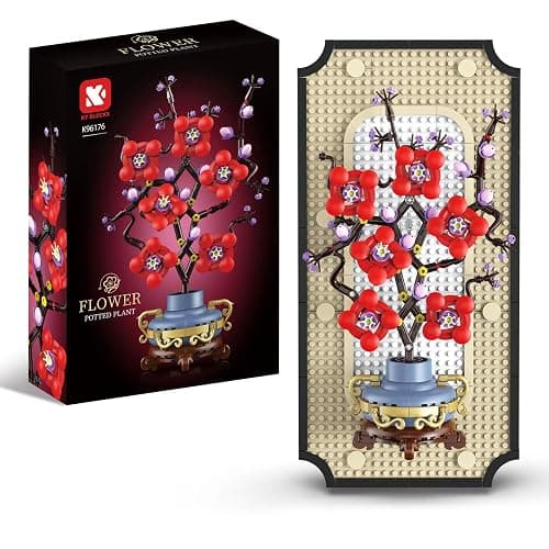 BRICXOR 3D Wall Art Plum Blossom Building Blocks Set for Adults - Floral Wall Hanging Art with Stand, DIY Artificial Flower Decor Kit for Home Office, Elegant Gift for Adults, 529-Piece - Image 1
