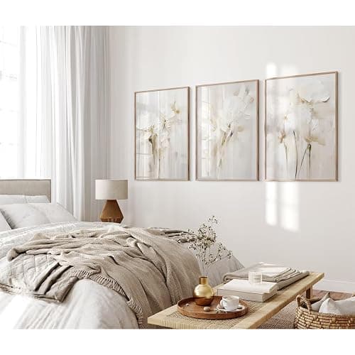 Neutral Wall Art Abstract Floral Canvas Pictures Beige Flower Wall Decor Modern Painting Minimalist Poster Abstract Botanical Prints White Artwork for Bedroom Living Room 16x24 Inch Unframed Set of 3 thumbnail 7
