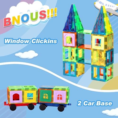 OugerToy Magnetic Tiles,104PCS Magnetic Building Tiles for Kids, Educational Magnetic Stacking Blocks, Magnets Construction Toys, Christmas Toy Gift for Toddlers,Kids Boys and Girls 3 4 5 6 7 8 9+Year thumbnail 7