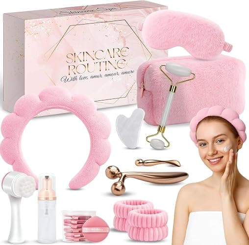 Skincare tools set, cute skin care tool for teens, facial accesories for skincare, clean girl aesthetic gifts, teen skin care kit, pink selfcare item, face cleaning kit, face washing kit for teen girl - Image 1
