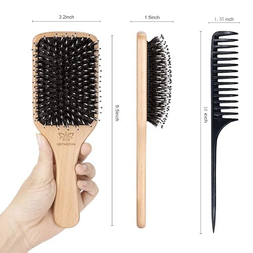 Hair Brush Boar Bristle Hairbrush for Thick Curly Thin Long Short Wet or Dry Hair Adds Shine and Makes Hair Smooth, Best Paddle Hair Brush for Men Women Kids thumbnail 7