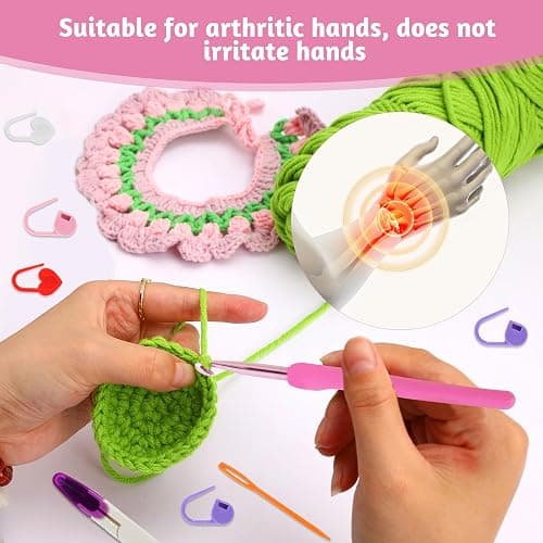 AEXHOT 34PCS Crochet Hooks Set, 8 sizes 2.5-6 mm High-Quality Pink Gradient Aluminum Ergonomic Soft Handle Crochet with Case and Crochet Kit for Beginners Adults for Arthritic Hands Crochet Needle Set thumbnail 2