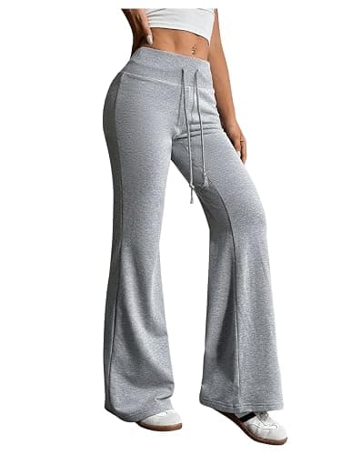 SHENHE Women's Drawstring Waist Bell Bottom Flare Leg Sweatpants Sports Causal Pants thumbnail 4