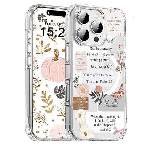 Mlahiotte Magnetic for iPhone 17 Pro, Compatible with Magsafe, Christian Quotes Collage Phone Case Clear Shockproof Protective Cover for Women Girls - Image 1