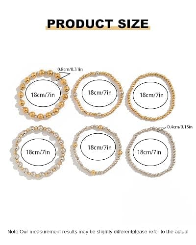 LANWLOSI 6 Pcs Two Tone Bracelets for Women Stackable Gold and Silver Beaded Bracelets Trendy Mixed Metal Beads Brace-lets Wedding Party Prom Daily Jewelry Gifts thumbnail 7