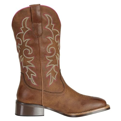 J's.o.l.e Cowboy Boots Woman Cowgirl Boots Botte Cowboy Femme Square Toe Wide Mid Calf Brown Boot thumbnail 9