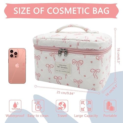 Large Makeup Bag, Cute Cosmetic Bag for Women Girls, Floral Coquette Aesthetic Toiletry Bag, Travel Make Up Organizer Bag (Pink Small Butterfly) thumbnail 3