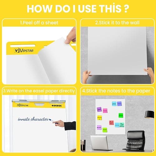 (6 Pads) Sticky Easel Pad 25 in x 30 in Post, Large Self Stick Flip Chart Premium Paper for Teachers, Mount to Most Surfaces and Bleedproof, Super Sticking Power thumbnail 6