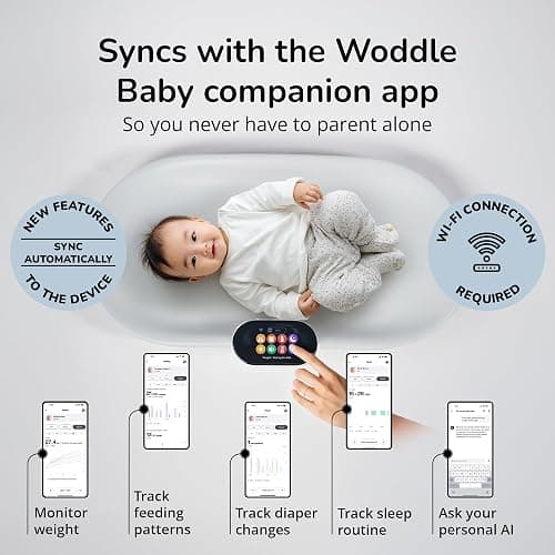 Woddle Multifunctional Smart Baby Changing Pad with Medical Grade Scale for Critical Weight Monitoring + AI App, Noise Machine, Warmer, Night Light, Touchscreen Tracker, All-in-One thumbnail 6
