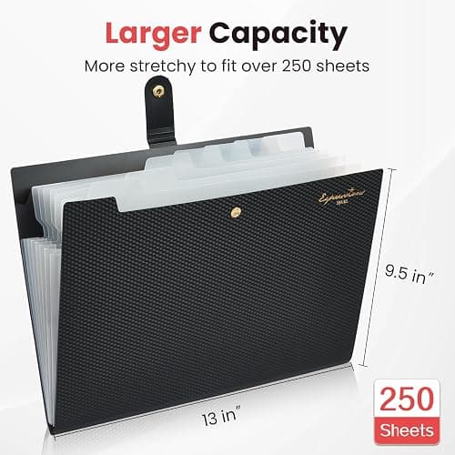 Sooez Accordion File Organizer 8 Pocket, Expanding File Folder with Labels, Folders for Document, Portable Paper Bill Receipt Organizer for Home School Office College Supplies, Letter A4 Size, Black thumbnail 3