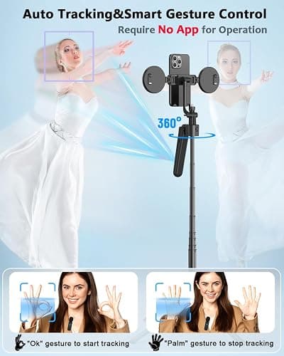 Vlogging Kit for iPhone/Android, 63”Auto Face Tracking Tripod for iPhone with Light, Wireless Microphones, Scrolling Remote Control for TikTok, Content Creator Kit for YouTube Starter thumbnail 2