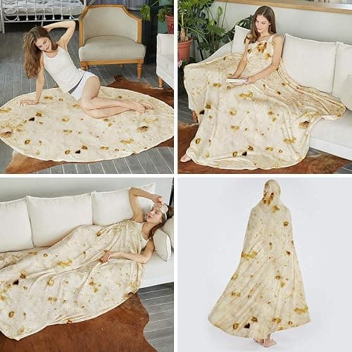 SeaRoomy Burritos Tortilla Throw Blanket, Tortilla Wrap Blanket, Novelty Funny Tortillas Round Giant Round Soft Blankets for Adults and Kids (Beige, 80 inches) thumbnail 7