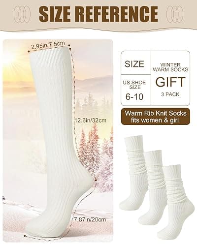 Shihanee 3 Pairs Winter Women Knee High Socks Long Ribbed Knit Slouchy Boot Socks Warm Gifts for Women Girls thumbnail 2