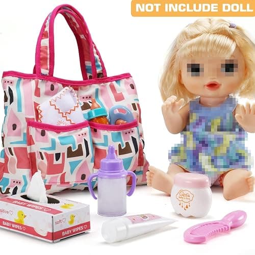 13 Pack Baby Accessories - Baby Doll Feeding and Caring Toys Set Includes Diaper Bag, Doll Diapers, Magic Bottle, Mat for Girl Toddler Kid, Babies Pretend Play Set for Birthday Gift Christmas thumbnail 2