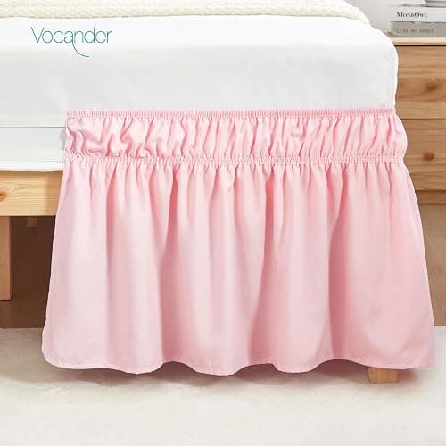 Vocander Pink Bed Skirt Queen Size 14 Inch Drop, Elastic Wrap Around Dust Ruffle Bed Skirting Easy to Put, Adjustable Tailored Bedskirts Fade & Wrinkle Resistant thumbnail 8