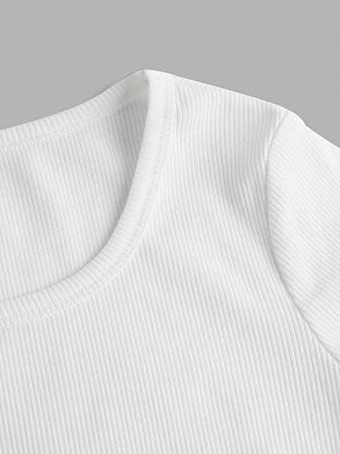 Floerns Girls 3 Piece Solid Ribbed Knit Square Neck Long Sleeve Tee Shirts Crop Tops thumbnail 5