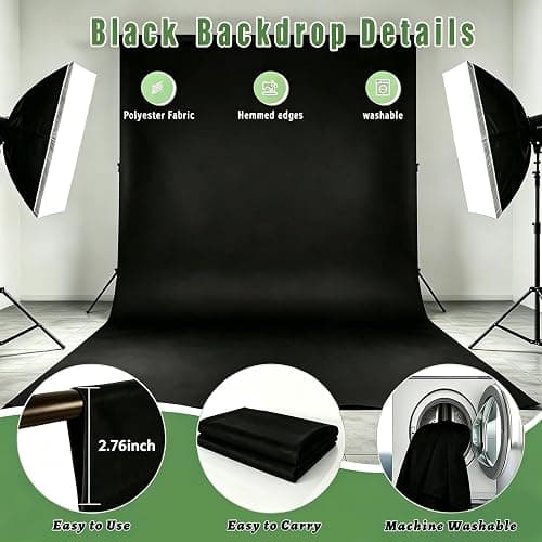 Black Photo Backdrop for Photoshoot, Black Photography Backdrop for Portraits, Fabric Background for Product Photography and Video Creation 10FTx10FT thumbnail 6