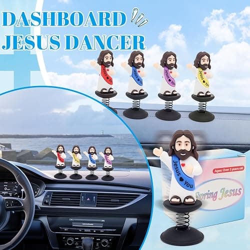 Yelakey Dashboard Jesus Bobblehead Jesus with Smile Face Blessing You Christian Car Accessories Religious Believers Home Decoration with Sticky Pad (Blue & Purple) thumbnail 6
