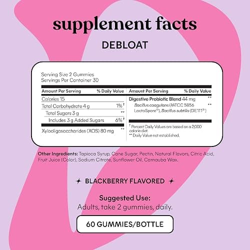 Lemme Debloat - Digestive & Gut Health Gummies with 2 Clinically Studied Probiotics & Prebiotic, Vegetarian, Gluten Free, Non GMO, BlackBerry Flavor (60 Count) thumbnail 5