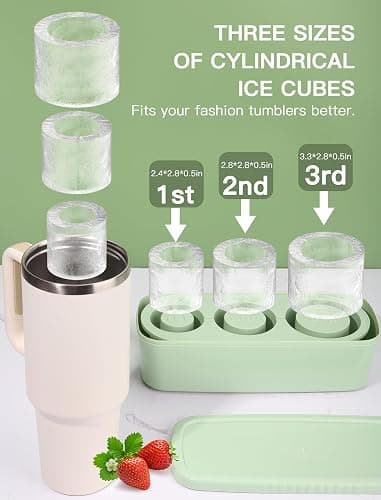 Ukulork Ice Cube Tray for Tumbler, 3 Pcs Silicone Hollow Cylinder Ice Mold with Lid and Bin for Freezer, Ice Drink, Juice, Whiskey, Cocktail, 20Oz, 30Oz, 40Oz,Valentines Gifts(Green, 40 Oz) (Green) thumbnail 3