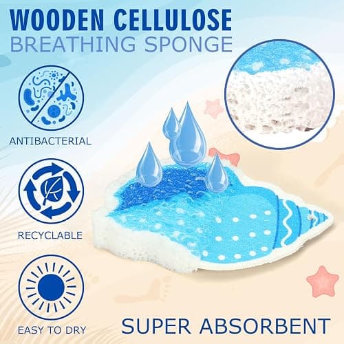 Whaline 8Pcs Starfish Shell Kitchen Sponges Water Absorbing Dish Washing Sponge Summer Sea Snail Starfish Shell Non Scratch Cleaning Scrub Sponges for Summer Home Kitchen Bathroom thumbnail 4