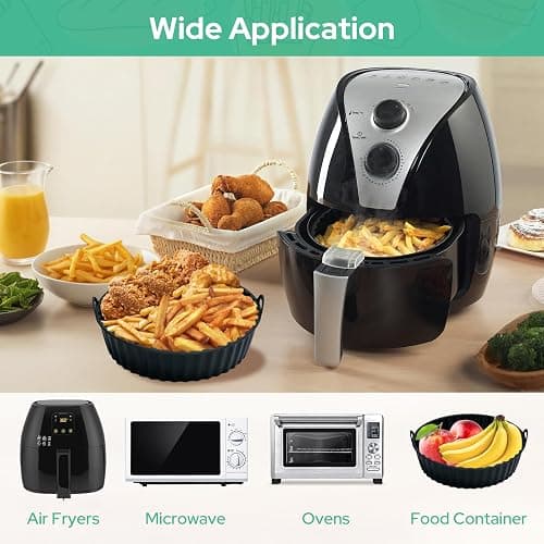 Alyvisun Moule Silicone Air Fryer, 2 Pièces Panier Moule pour Airfryer Réutilisable Friteuse à Air Chaud Plat Pot Ronde Doublure Liner pour Friteuse Air, Micro-ondes, Four (Noir) thumbnail 7