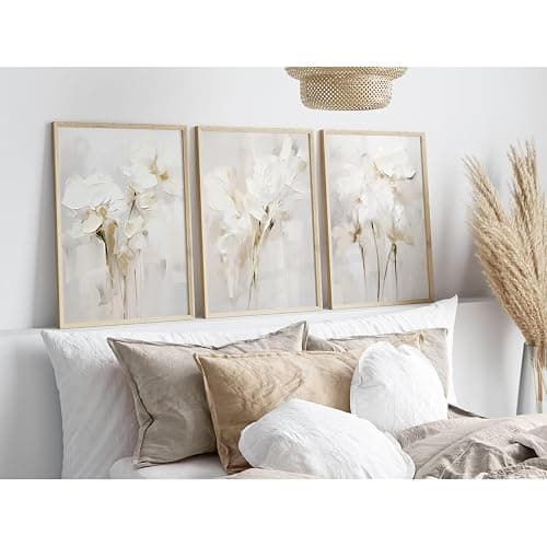 Neutral Wall Art Abstract Floral Canvas Pictures Beige Flower Wall Decor Modern Painting Minimalist Poster Abstract Botanical Prints White Artwork for Bedroom Living Room 16x24 Inch Unframed Set of 3 thumbnail 4