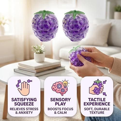 2 PCS Grape Squishy, Big Grape Squishy for Emotions Relief and Sensory Play, Giant with Soft Texture and Durable Material, 8x8x8 Centimeter Size for People thumbnail 5