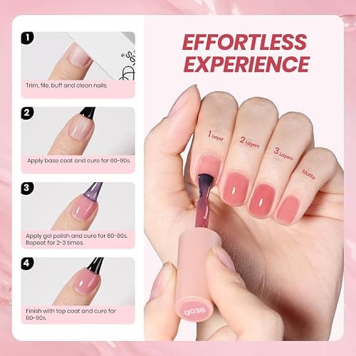 Beetles Jelly Gel Nail Polish Set - 6 Colors Neutral Fall Gel Polish Kit Nude Pink Red Brown Sheer Gel Translucent Effect Soak Off UV DIY Manicure French Nail Art Salon Gift for Girls Women thumbnail 4