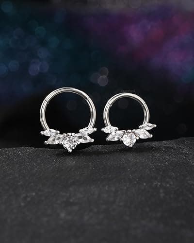 Mooncrush Jewelry 16G Septum Ring Surgical Steel Daith Earrings Dragonfly Clear CZ Septum Daith Piercing Jewelry 8MM/10MM Silver Cartilage Hoop Earring thumbnail 5