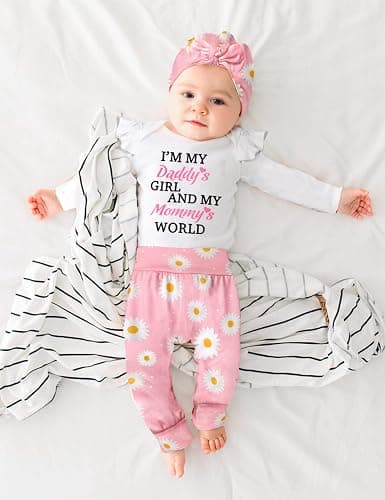 TyeSmo Infant Newborn Baby Girl Clothes Baby Girl Outfits For All Seasons Long Sleeve Snap Romper Pant Sets With Headband thumbnail 2