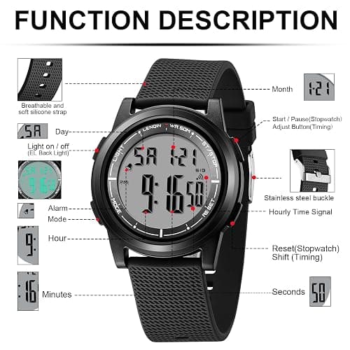HANPOSH Mens Digital Watch Ultra Thin Minimalist Sports Waterproof Outdoor LED Screen Large Face Wrist Watches for Men with Back Light Alarm Date Stopwatch thumbnail 5
