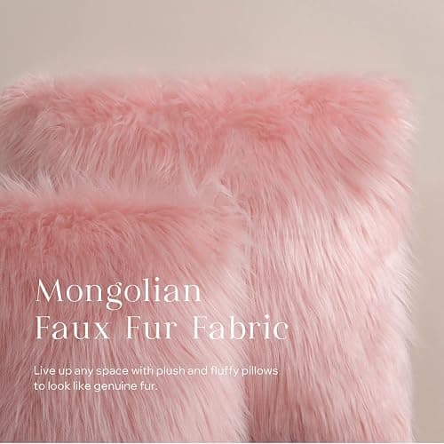 Phantoscope Faux Fur Solid Decorative Pillow Cover Fluffy Throw Pillow Mongolian Luxury Fuzzy Pillow Case Cushion Cover for Bedroom and Couch,Pink 18 x 18 Inches thumbnail 4