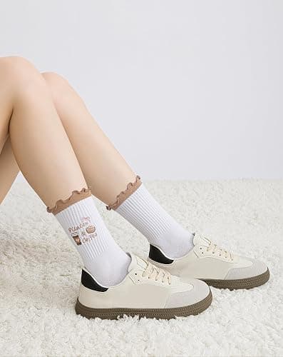 Yawlsow Cute Pilates Grip Socks for Women Ruffle Frilly Yoga Socks Non Slip Cotton Crew Grippy Sock for Barre Workout thumbnail 3