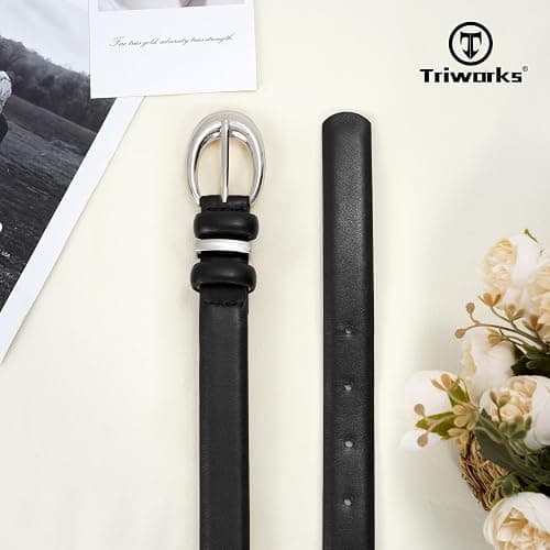 TRIWORKS Women Leather Belt for Jeans Pants Fashion Ladies Skinny Faux Leather Dress belt with Gold Buckle thumbnail 2