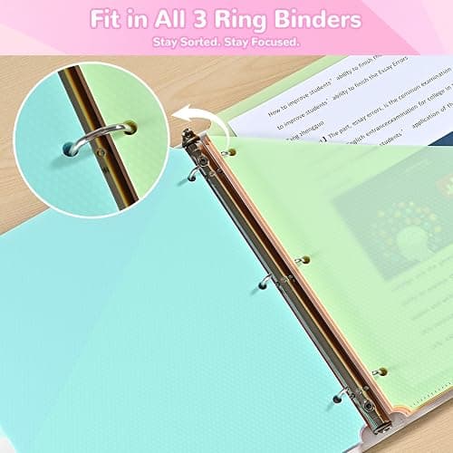 SUIN 8 Tab Binder Dividers with Pockets - Heavy Duty Plastic Dividers for 3 Ring Binder, Letter Size Poly Page Separators with Tabs & Label Stickers, Diamond Texture, 8 Pastel Colors, 2-Pack thumbnail 6
