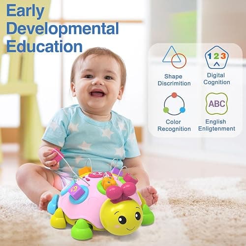 Baby Musical Ladybug Crawling Toys,Baby Toy 6-12 Months with Light-up Music, Early Educational Learning Montessori Toy, Infant Gift Toys for 7 8 9 10 11 Months 1-2 Years Old Newborn Girls (Pink) thumbnail 2