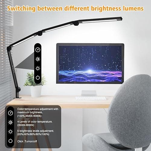AILBTON LED Schreibtischlampe mit Clip,Mehrwinkel-Flexible 4 Abschnitte 3 Lichtquellen Büroschreibtischlampe,4 Farbtemperaturen und 5 Helligkeitsstufen,Nachtaugenpflege Tischlampe für Zuhause Büro thumbnail 5