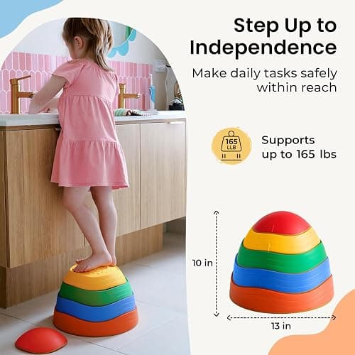 Tiny Land Stepping Stones for Kids, 5pcs Non-Slip Toddler Stepping Stones, Sensory Stepping Stones for Promoting Toddler's Balance & Coordination Skills, Stepping Stones for Toddlers 3-5 thumbnail 6