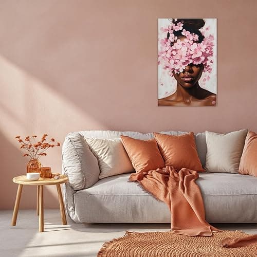 KPLUNDO Black Woman Wall Art Pink Black Girl With Floral Paintings African American Canvas Print Fashion Home Decoration Living Room Decor(Artwork-4,12"x18") thumbnail 2