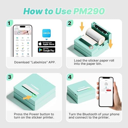 TYPONOS Sticker Printer, PM290 Mini Printer, Bluetooth Sticker Maker Machine with 3 Rolls Paper, Portable Print Pod for Study Notes, Journal, Lists, Pictures, DIY Gifts for School Office Home, Green thumbnail 7
