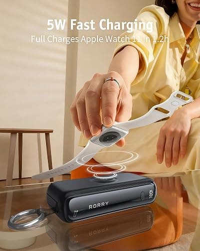 RORRY Flow Portable Charger 10000mAh 40W Wall Plug Power Bank Battery Pack | Built-in USB-C Cable, Keychain Design, Fast Charging, for iPhone 18 Pro/17/16/15, Apple Watch, iPad, Travel Essential thumbnail 6