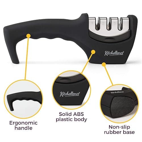 4-in-1 Kitchen Knife Accessories: 3-Stage Knife Sharpener Helps Repair, Restore, Polish Blades and Cut-Resistant Glove (Black) thumbnail 4