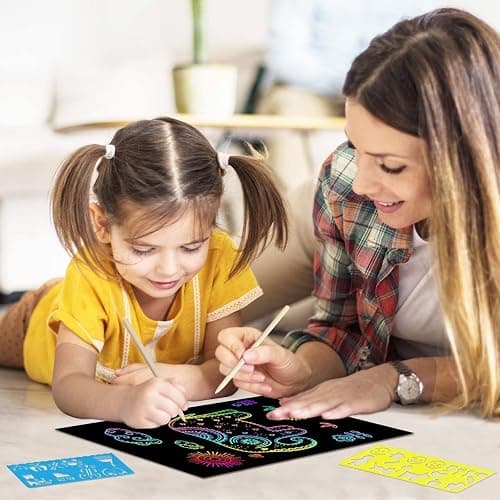 ZMLM Scratch Rainbow Art Paper Set - 100Pcs Magic Scratch Off Art Craft Supplies Kits for Kids Girls Boys Black Scratch Notes Sheet Doodle Pad for Fun DIY Toy Party Favors Christmas Birthday Gift thumbnail 6