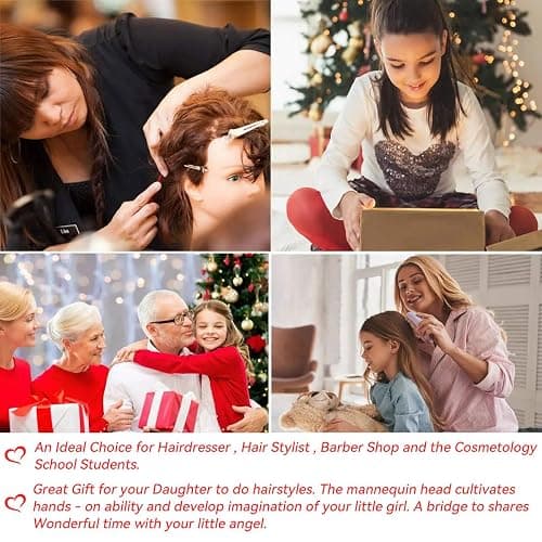 Mannequin Head Human Hair, 80% Real Hair 26-28" Cosmetology Mannequin Head Hair Styling Hairdressing Practice Training Doll Heads with Clamp Holder and Tools (#4 Dark Brown) thumbnail 10